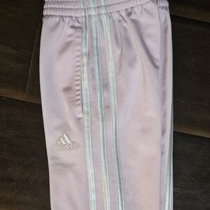 Adidas Kids Light Pink Joggers with White Stripes